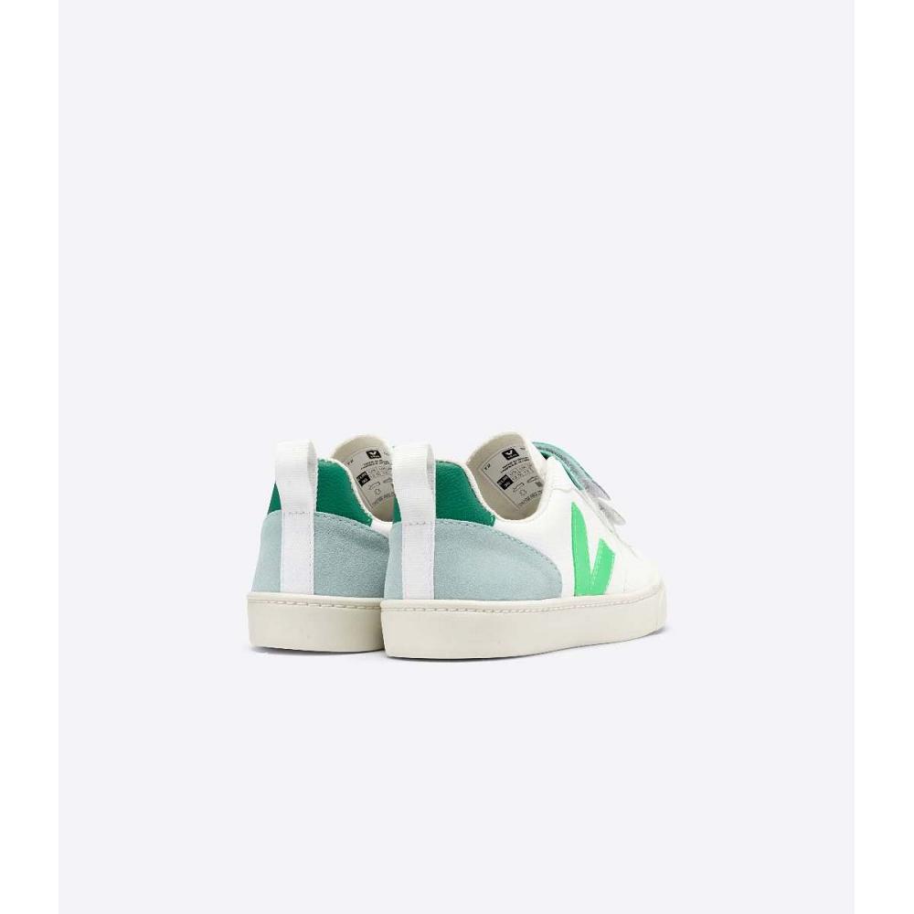 White/Green Kids' Veja V-10 CHROMEFREE Shoes | AU 741MQZ